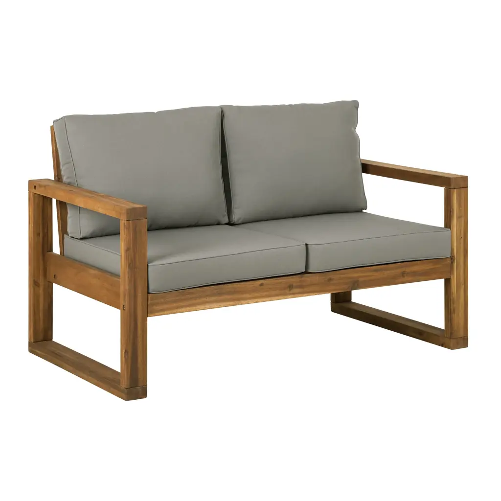 TYAQYF Contemporary Solid Acacia Wood Loveseat Cushions Brown