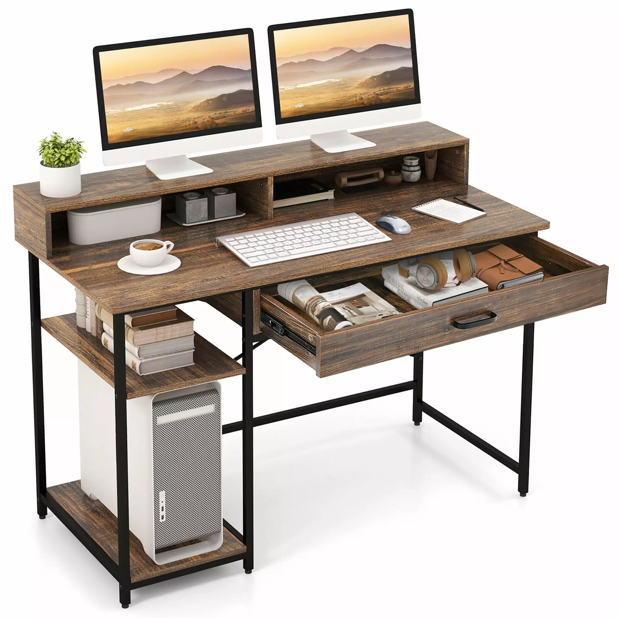 Gymax 48 Computer Desk Workstation Monitor Stand Storage Drawer