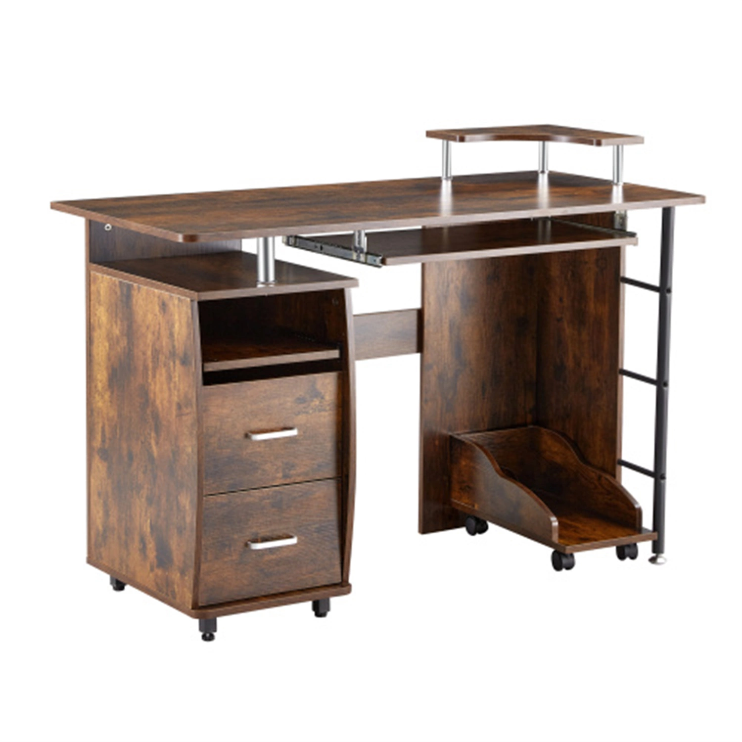 Computer Desk Storage Shelves and File Cabinet 2 Drawers Wood ARCTICSCORPION