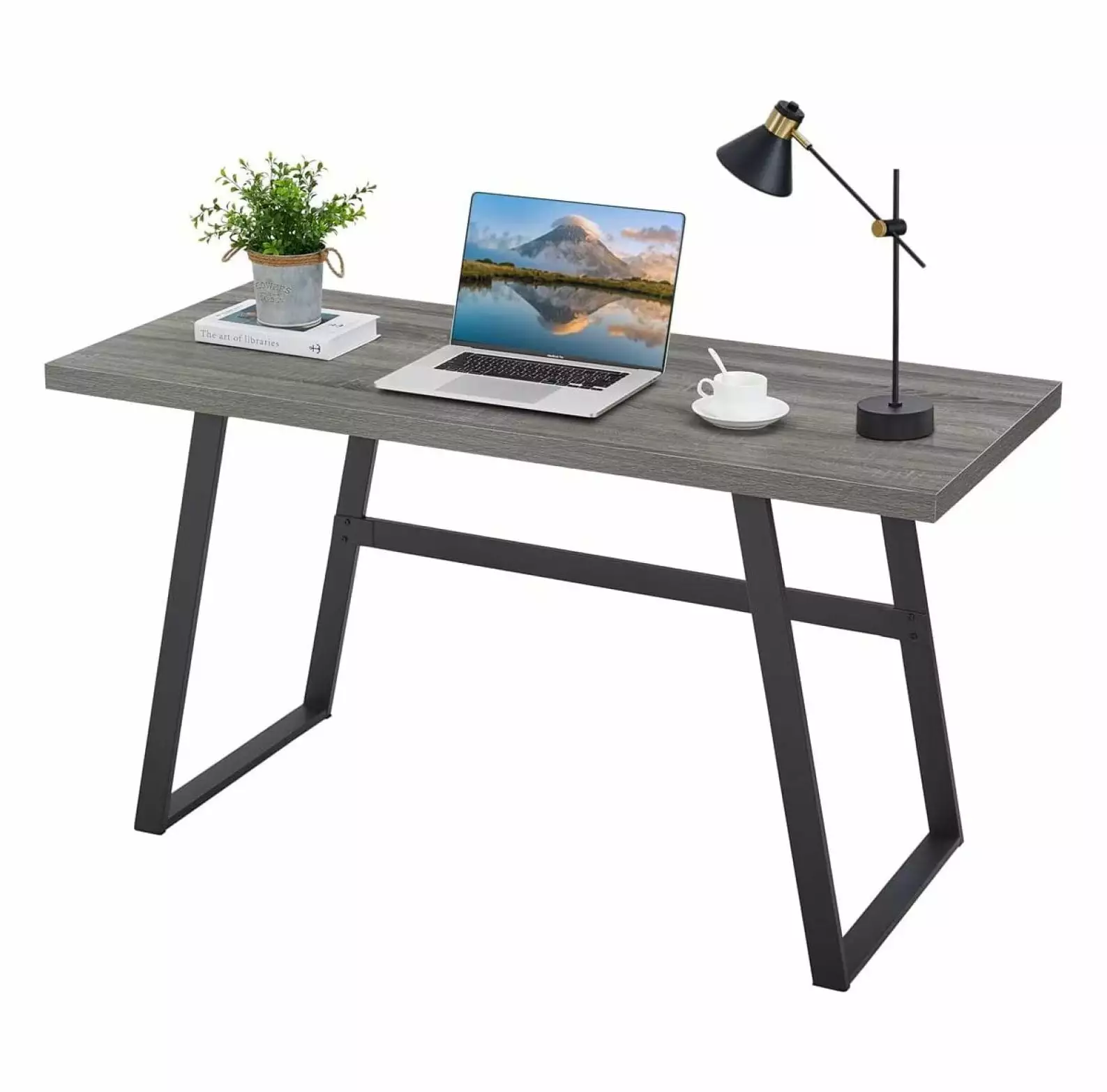 55 Inch Modern Writing Desk Rustic Computer Desk Home Office Industrial Work Study Table Dark Grey Oak Depot Esh