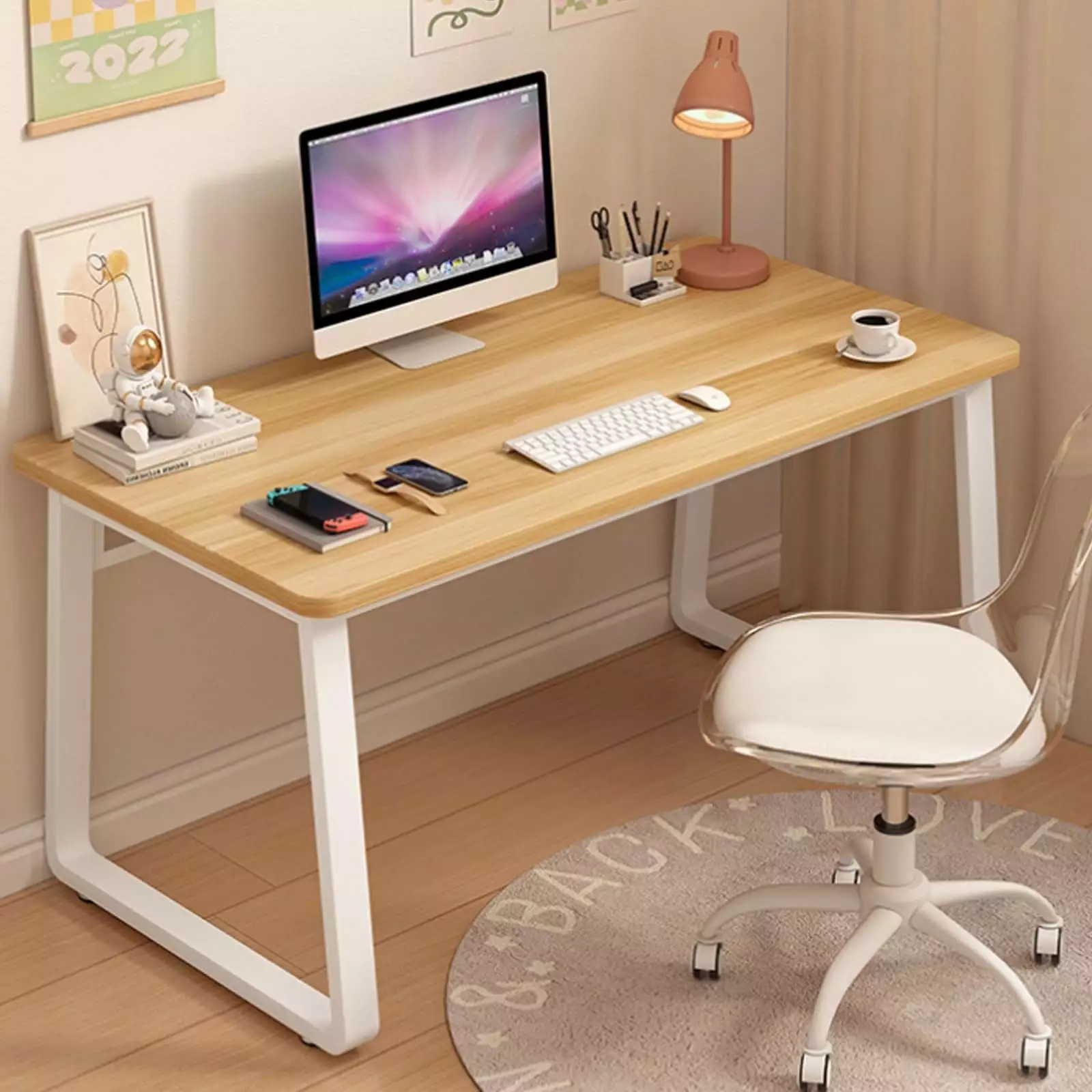 39.3 Inch Stylish Small Table Modern Minimalist Multi-Purpose Table Home Office Study Desk Student Desk Bedroom Study Corn...