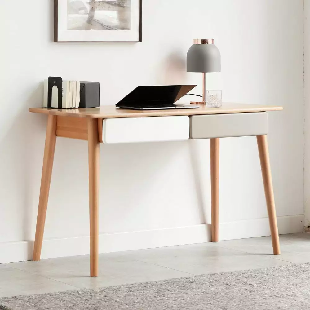 GZXS Solid Wood Writing Desk Home Office Laptop Computer Table 2 Drawers Natural 47.24D x 22.1W x 29.53H