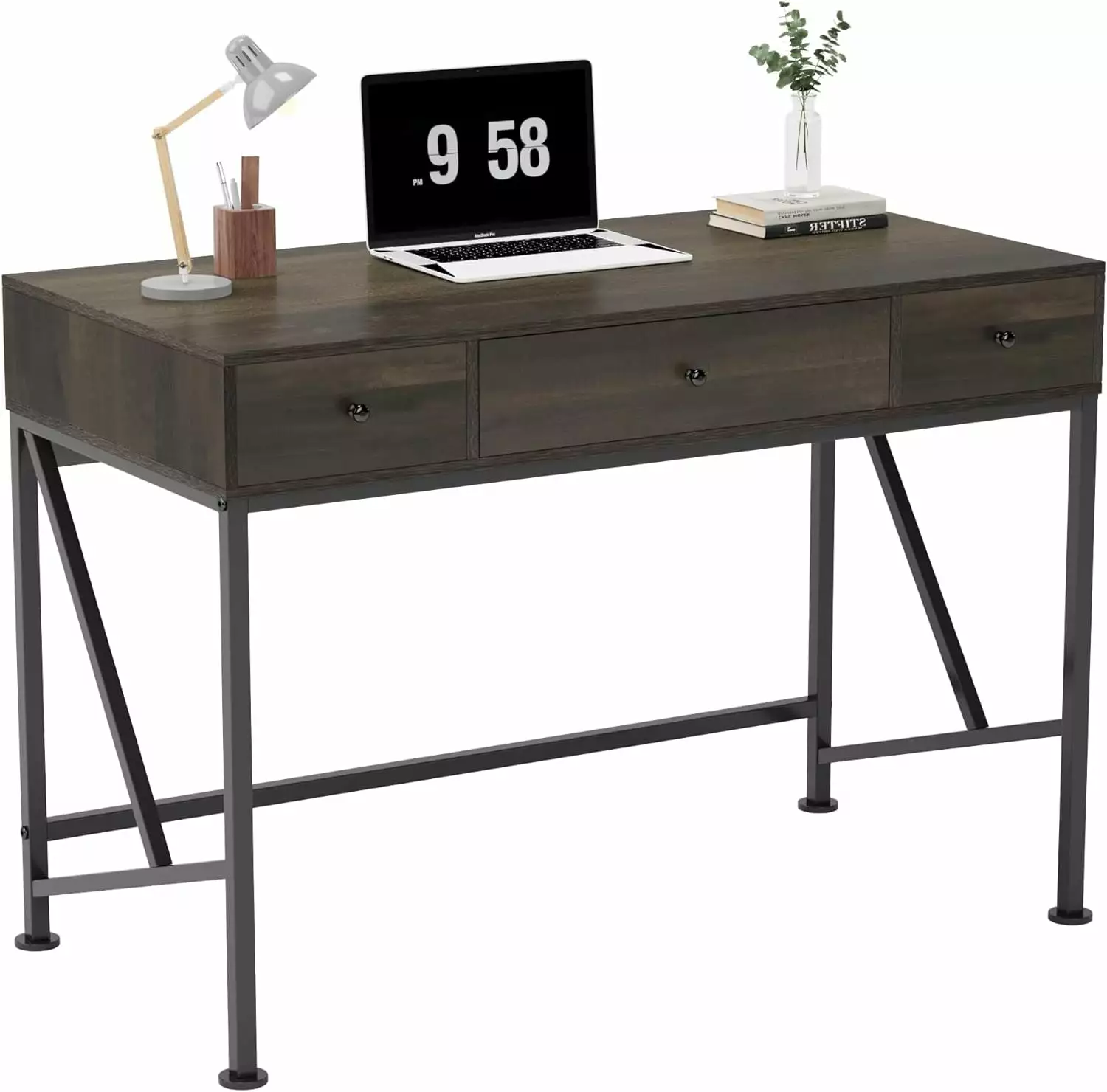 40.7 Inch Rustic Computer Desk 3 Drawers Modern Simple Style Study PC Table Computer Workstation Home Office Dark Brown LJT