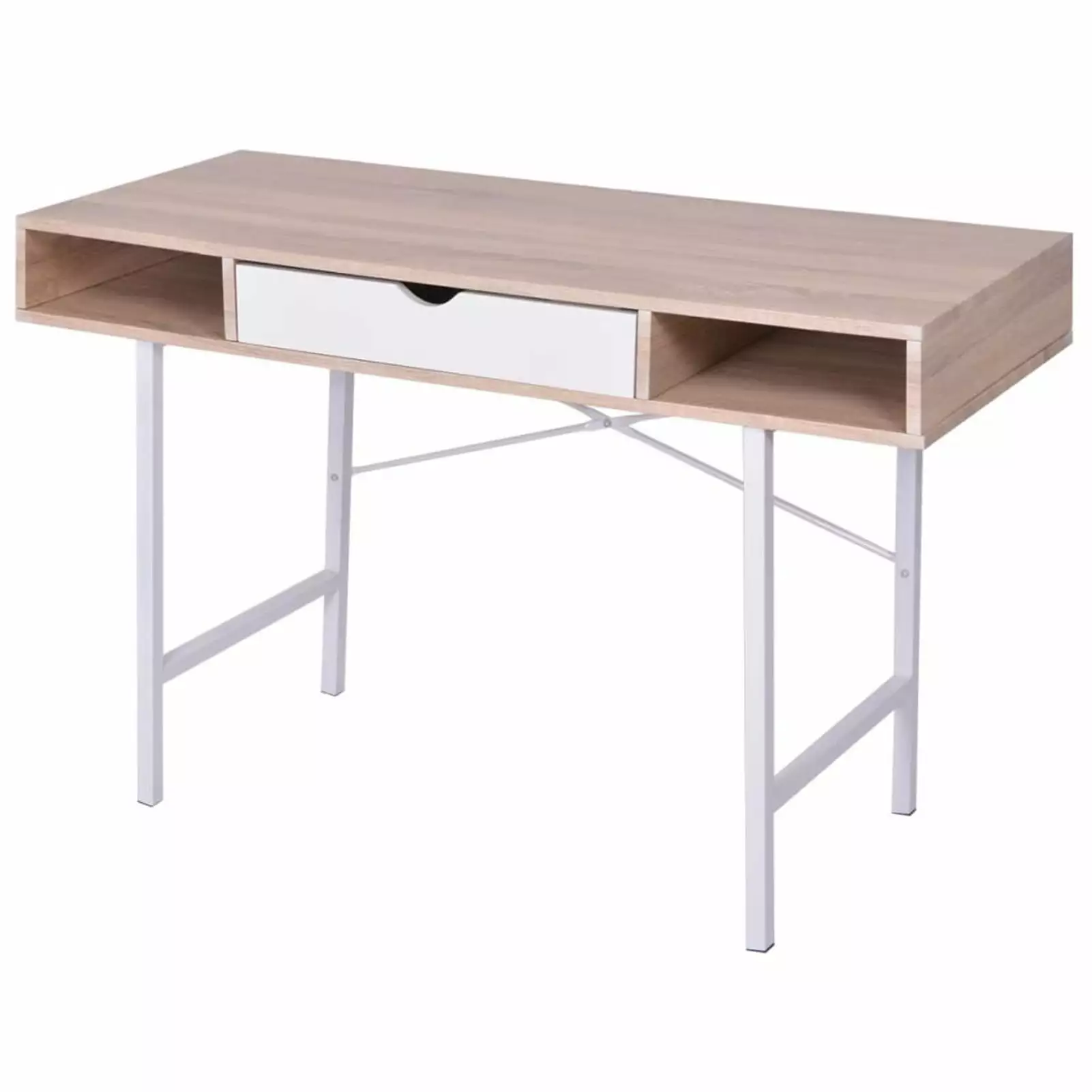 moobody Oak and White Writing Desk 1 Drawer Gaming Table Home Office Furniture