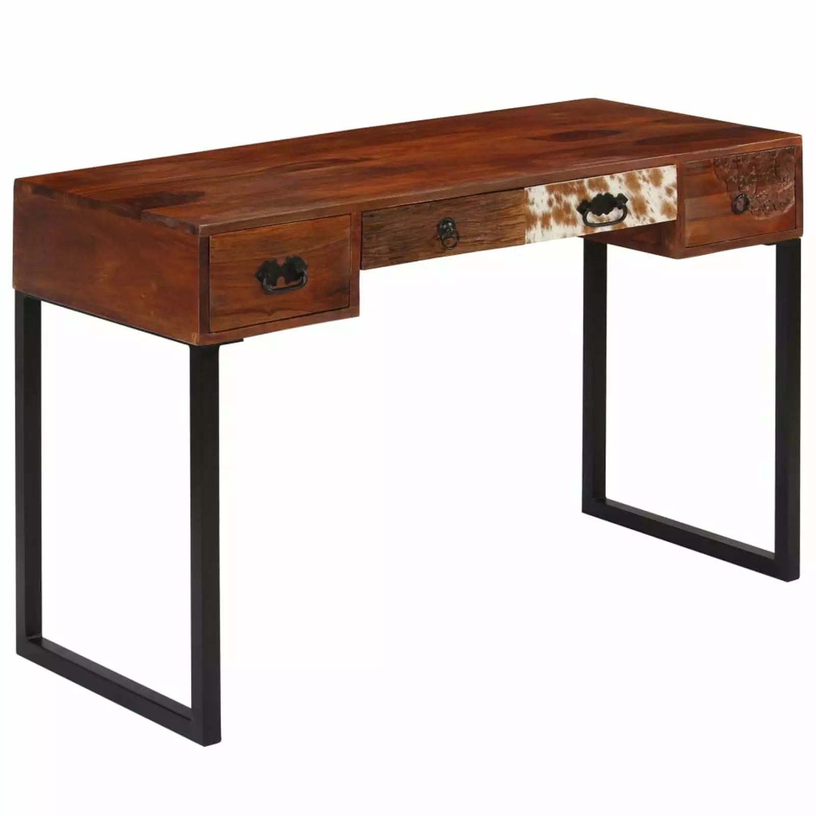 moobody Solid Sheesham Wood and Real Leather Writing Desk Gaming Table Home Office Furniture