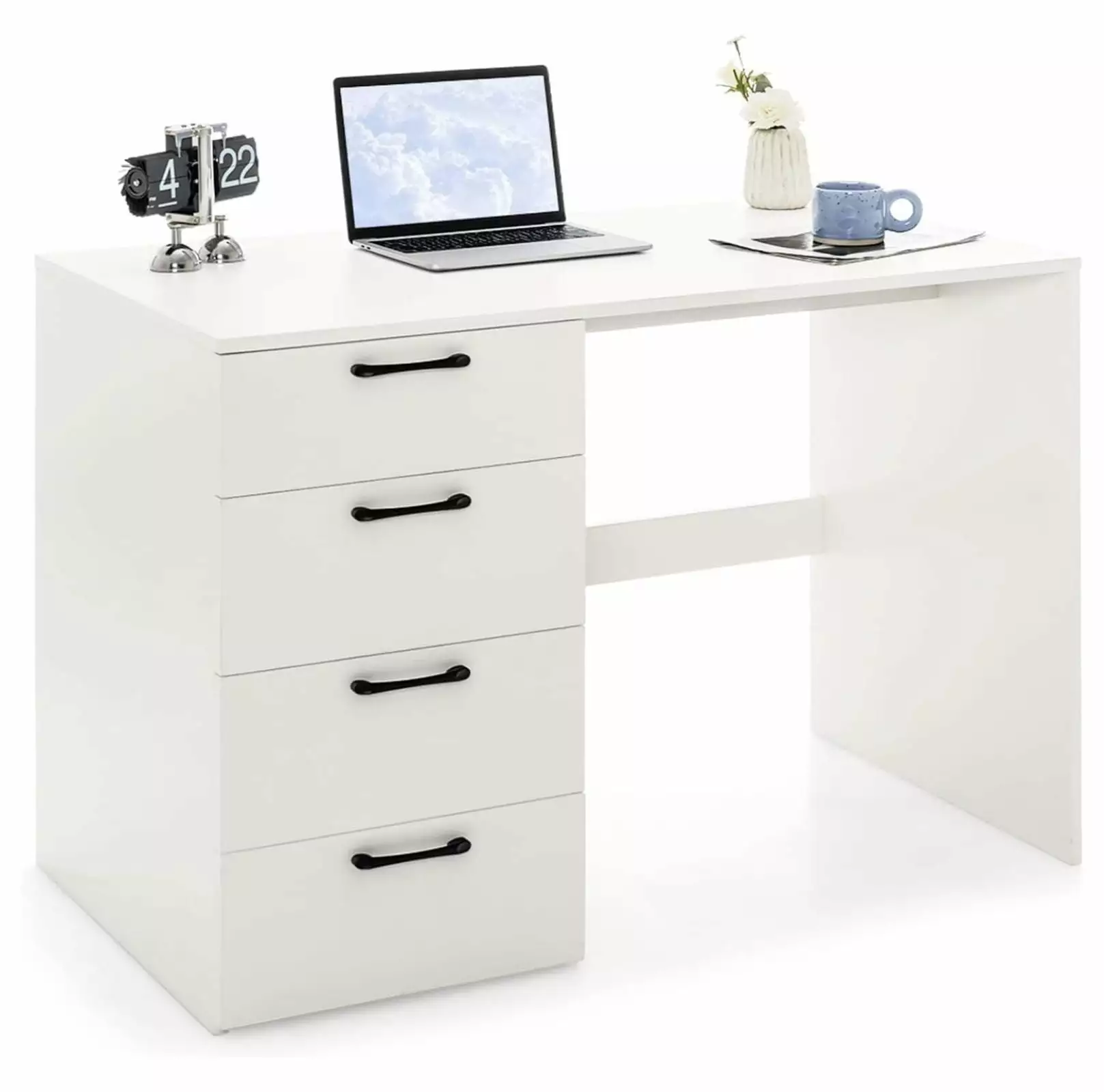 Superwum White Desk 4 Storage Drawers Modern Vanity Bedroom Study Table