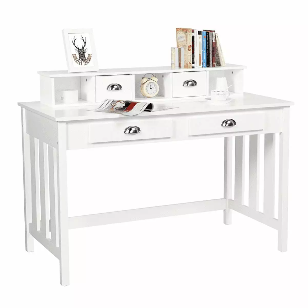 Topeakmart Wooden Writing Computer Desk Workstation White Removable Hutch