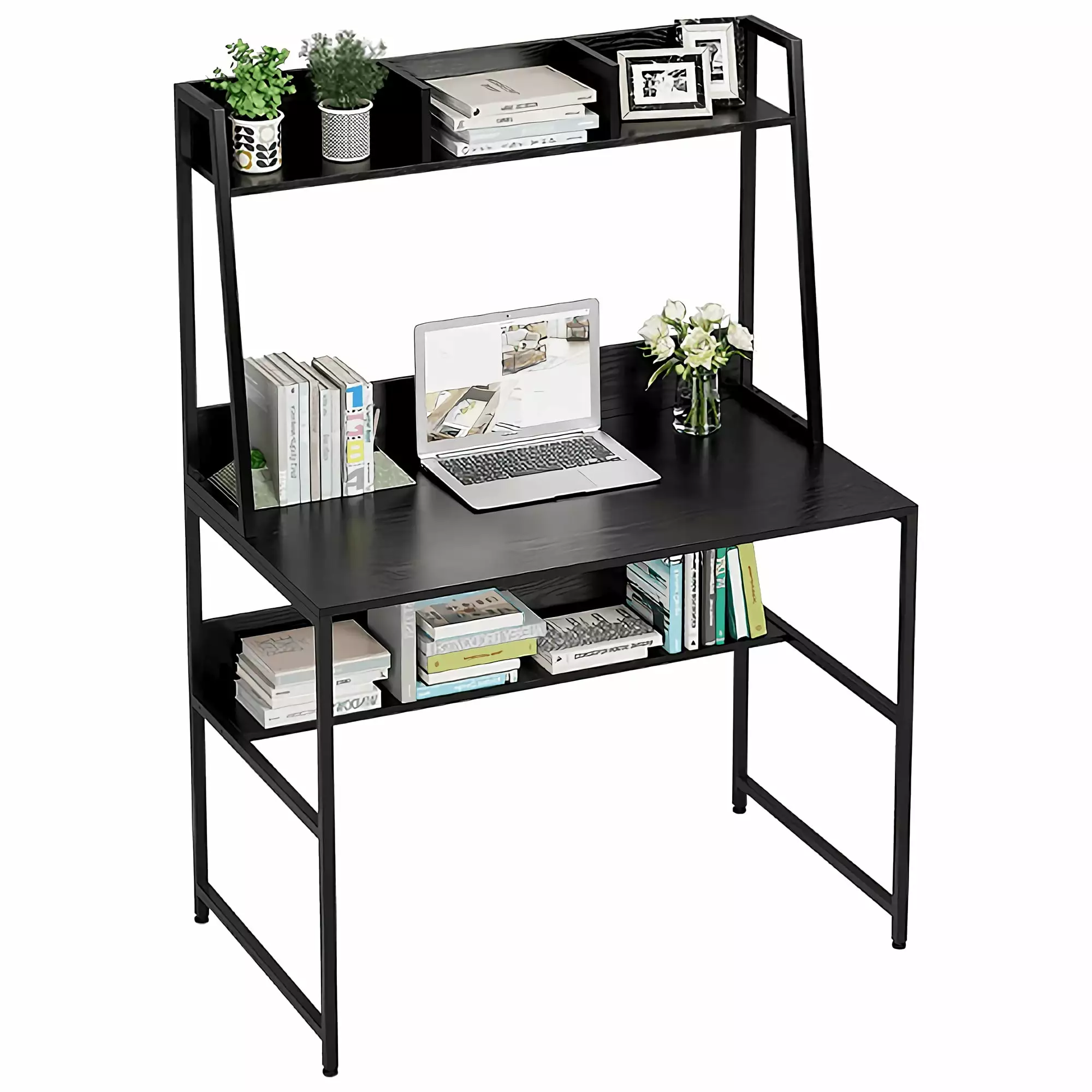 Computer Desk. 100 x 57.5 cm Heavy Duty Writing Desk Hutch and Bookshelf. Space Saving Design Home. Office. Small Spaces T...