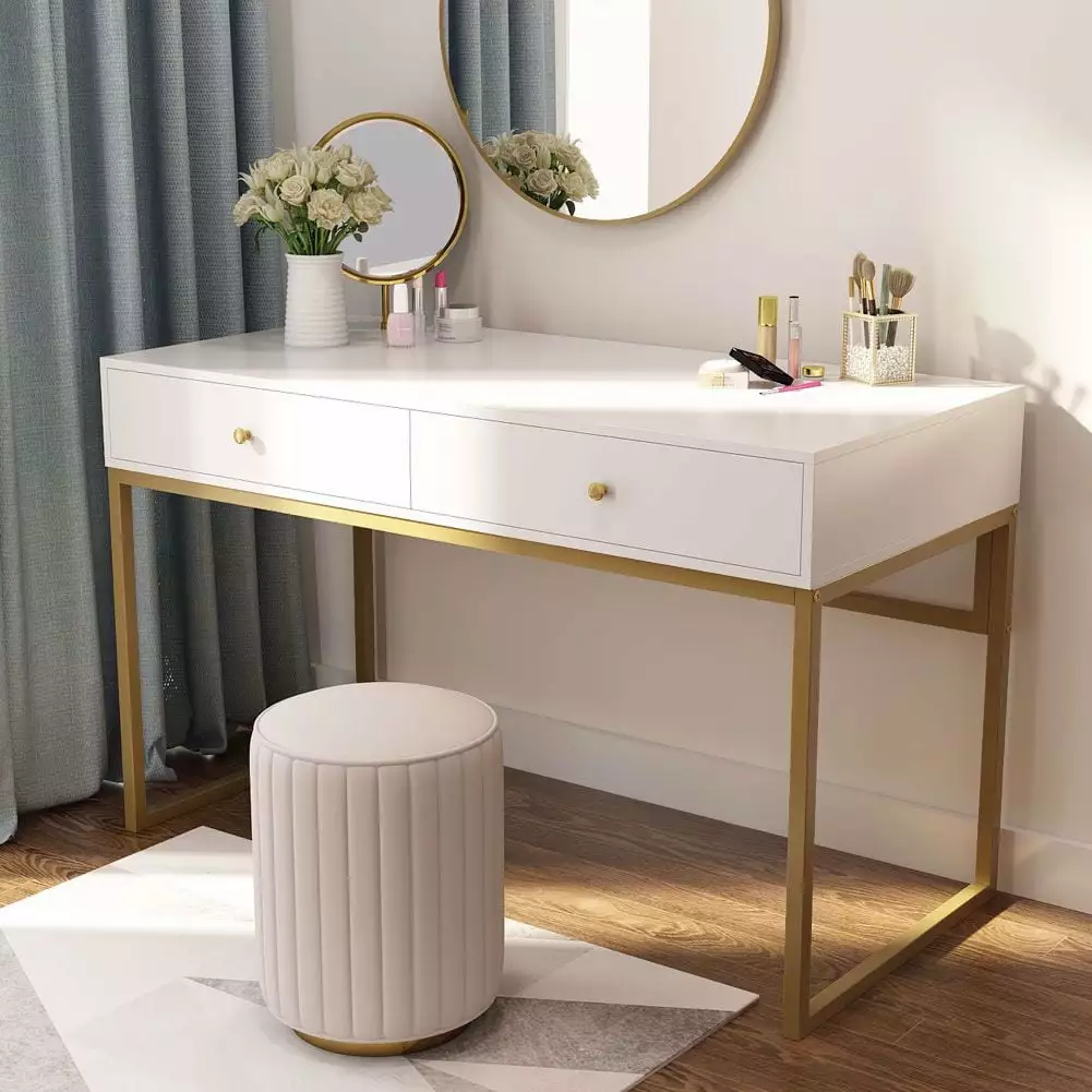 TribeSigns Modern Simple 47 inch Home Office Desk 2 Storage Drawers