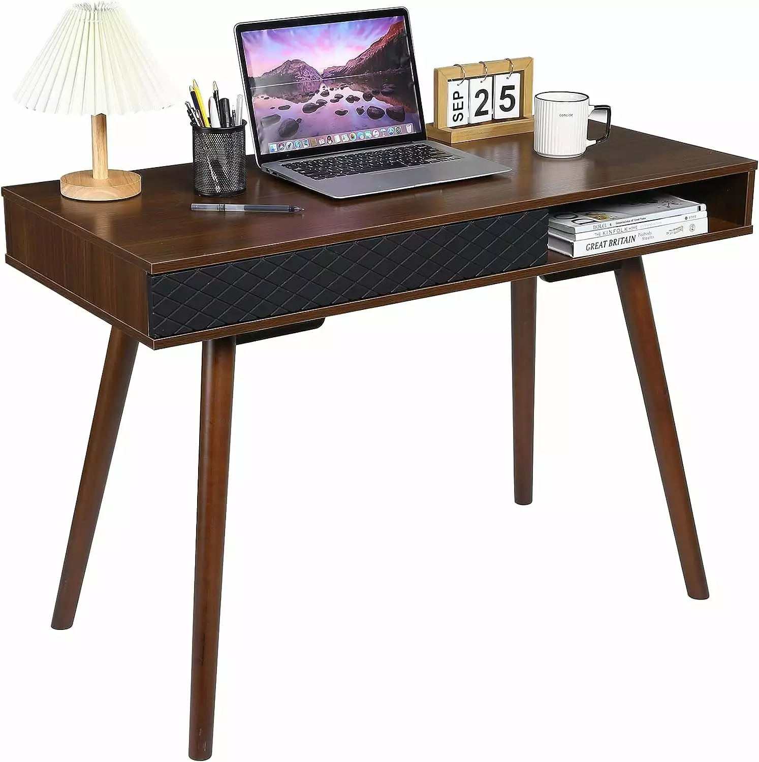 WhizMax Mid Century Modern Computer Writing Desk Walnut Home Office