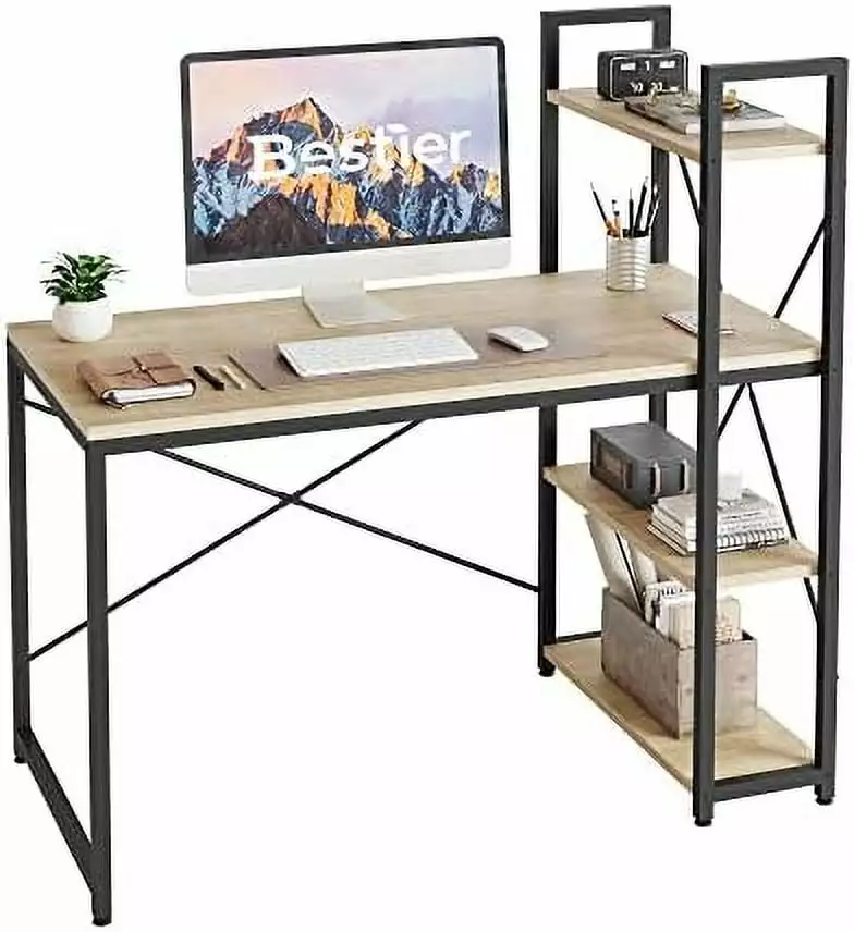XINZHEN 47 Inch Computer Desk Adjustable Shelves Simple Writing Desk Reversible Bookshelf