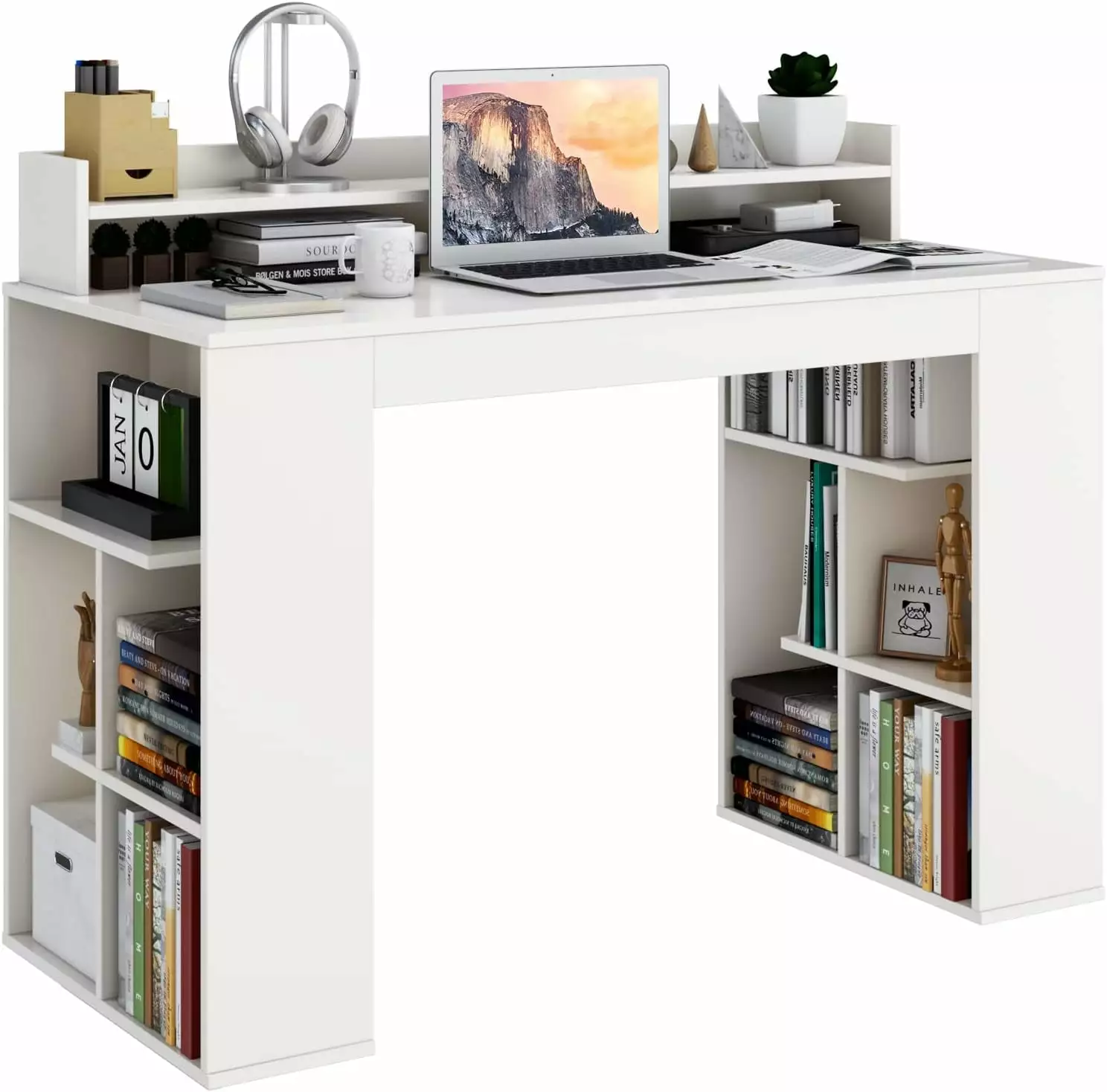 XINZHEN 48 White Desk Storage Bookshelf Home Office Computer Desk Dual 3 Tier Bookshelf